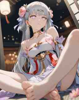 今汐,jinhsi,鸣潮,leg,foot,footshow,足秀,女の子,girl,美脚,同人CG,AI Art,赤脚,光脚,足裏,足指,裸足